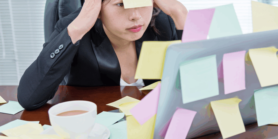 Vagus Nerve Support Vagus Nerve Support; Image: Woman at her computer with sticky notes all over the place including on her forehead